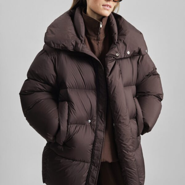 The Frankie Shop Ortler Puffer Jacket - Brown - Oversized Minimalist Jackets in Brown - Shop at Coveti