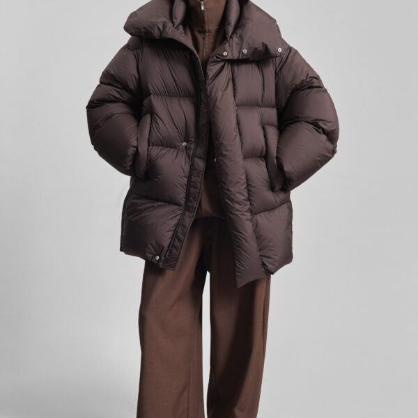 The Frankie Shop Ortler Puffer Jacket - Brown - Oversized Minimalist Jackets in Brown - Shop at Coveti