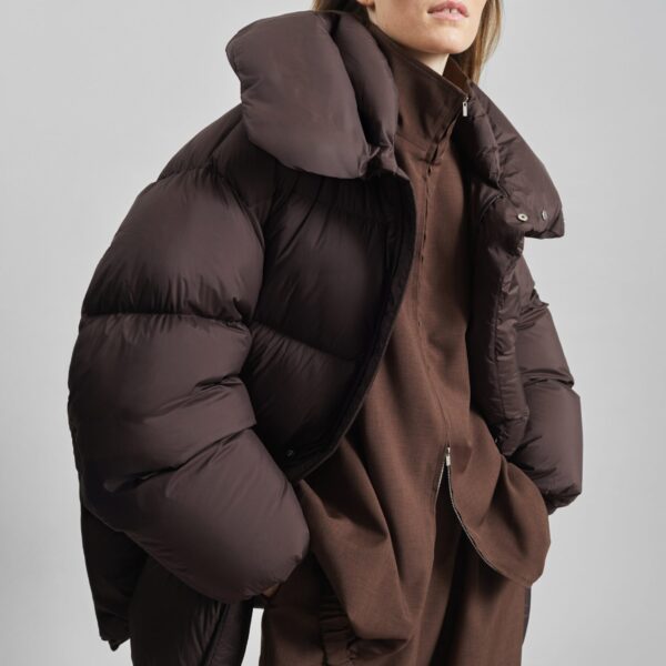 The Frankie Shop Ortler Puffer Jacket - Brown - Oversized Minimalist Jackets in Brown - Shop at Coveti