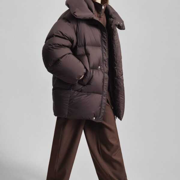 The Frankie Shop Ortler Puffer Jacket - Brown - Oversized Minimalist Jackets in Brown - Shop at Coveti