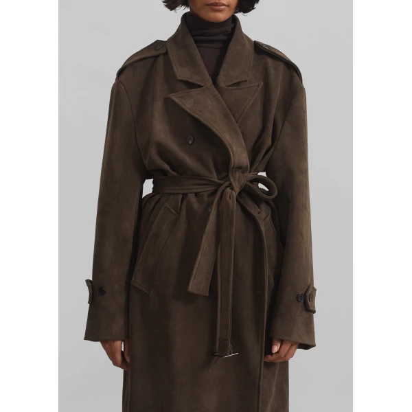 The Frankie Shop Peoria Faux Suede Trench Coat – Brown, view 4