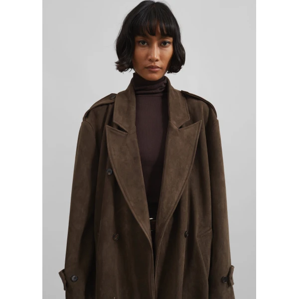 The Frankie Shop Peoria Faux Suede Trench Coat – Brown, view 5
