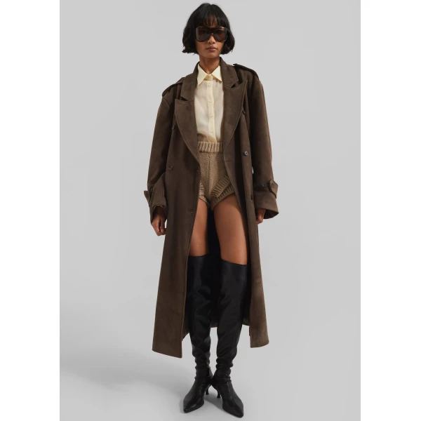The Frankie Shop Peoria Faux Suede Trench Coat – Brown, view 6