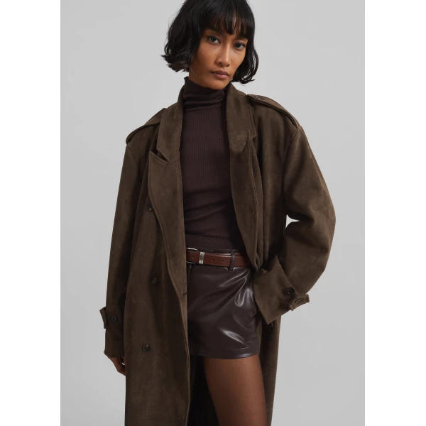 The Frankie Shop Peoria Faux Suede Trench Coat – Brown, view 7