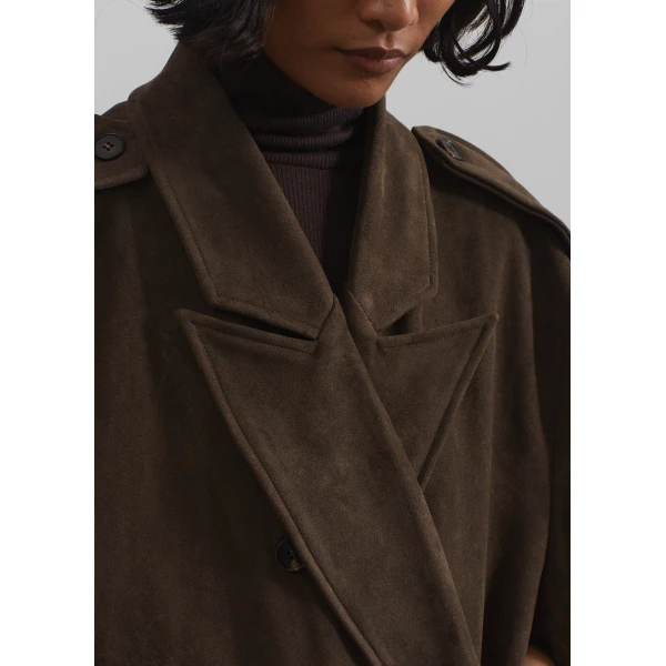 The Frankie Shop Peoria Faux Suede Trench Coat – Brown, view 8