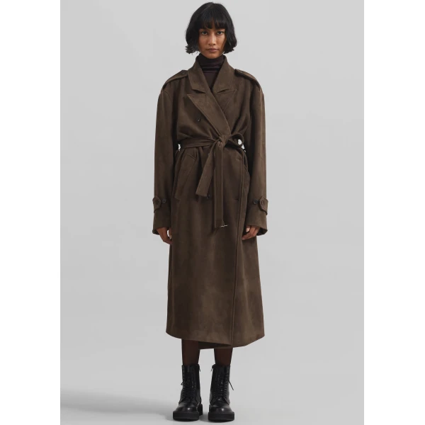 The Frankie Shop Peoria Faux Suede Trench Coat – Brown, view 9