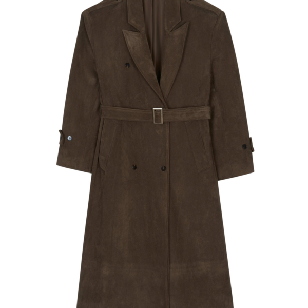 The Frankie Shop Peoria Faux Suede Trench Coat - Brown - Oversized Minimalist Coats in Brown - Shop at Coveti