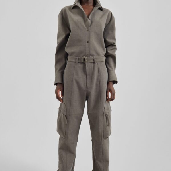 The Frankie Shop Peri Double Weave Shirt - Taupe Melange - Oversized Minimalist Tops in Brown - Shop at Coveti