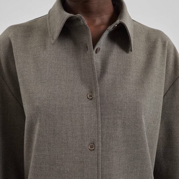 The Frankie Shop Peri Double Weave Shirt - Taupe Melange - Oversized Minimalist Tops in Brown - Shop at Coveti