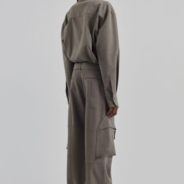 The Frankie Shop Peri Double Weave Shirt - Taupe Melange - Oversized Minimalist Tops in Brown - Shop at Coveti