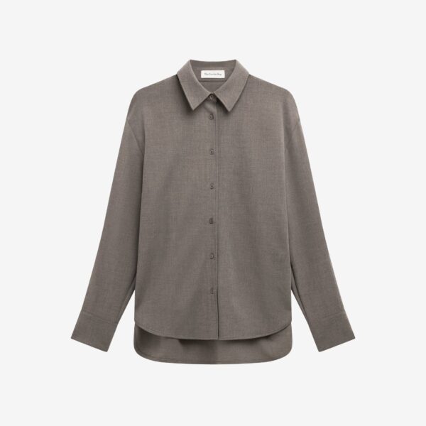 The Frankie Shop Peri Double Weave Shirt - Taupe Melange - Oversized Minimalist Tops in Brown - Shop at Coveti