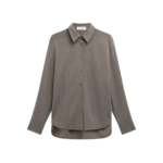 The Frankie Shop Peri Double Weave Shirt - Taupe Melange - Oversized Minimalist Tops in Brown - Shop at Coveti