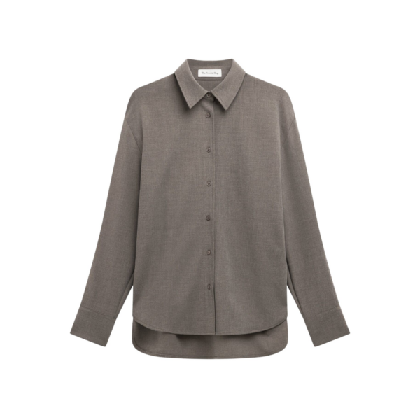 The Frankie Shop Peri Double Weave Shirt - Taupe Melange - Oversized Minimalist Tops in Brown - Shop at Coveti