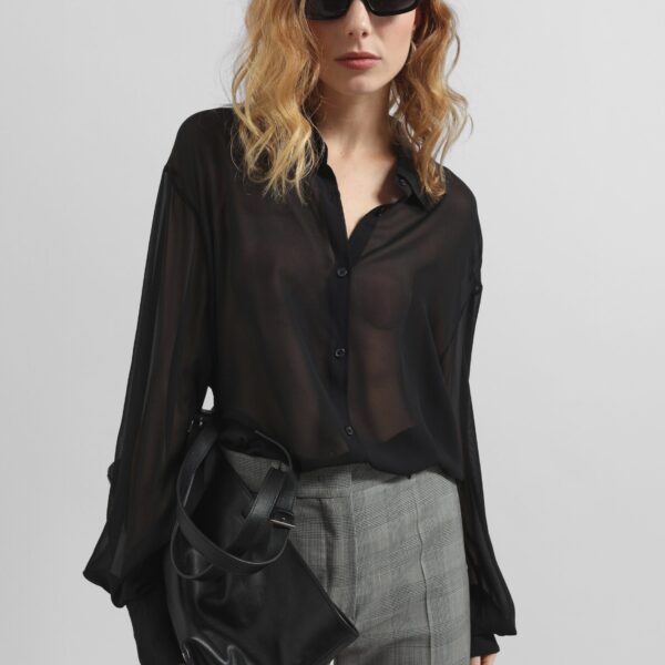 The Frankie Shop Peri Georgette Shirt - Black - Oversized Minimalist Tops in Black - Shop at Coveti