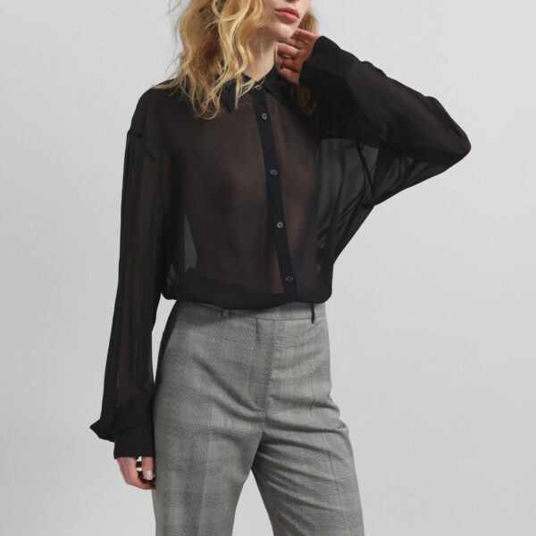 The Frankie Shop Peri Georgette Shirt - Black - Oversized Minimalist Tops in Black - Shop at Coveti