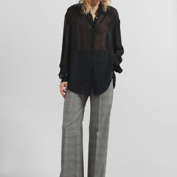 The Frankie Shop Peri Georgette Shirt - Black - Oversized Minimalist Tops in Black - Shop at Coveti