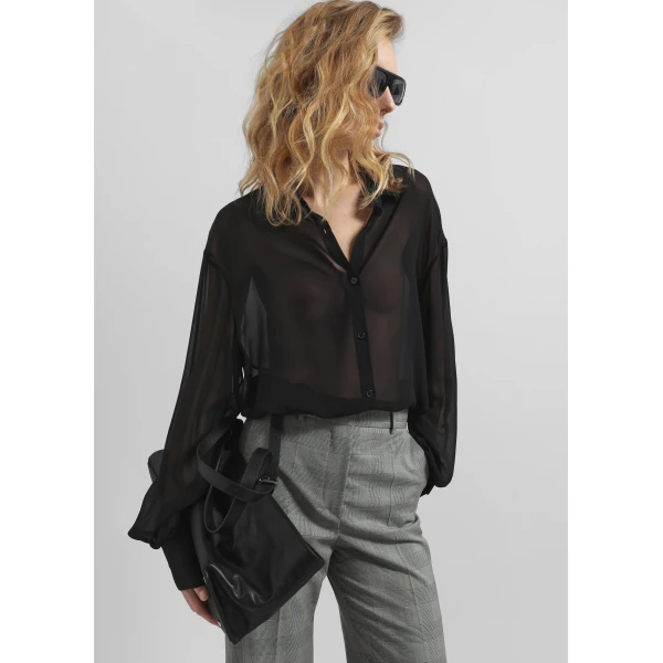 The Frankie Shop Peri Georgette Shirt – Black, view 9