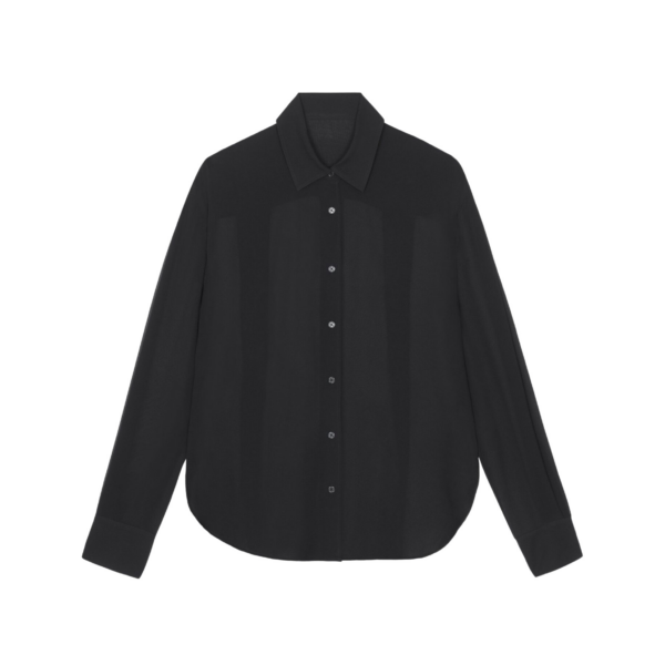 The Frankie Shop Peri Georgette Shirt - Black - Oversized Minimalist Tops in Black - Shop at Coveti