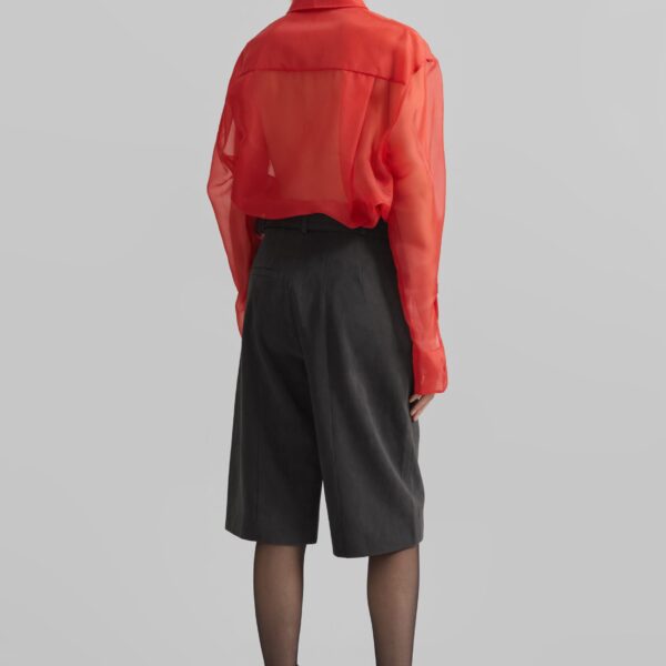 The Frankie Shop Peri Sheer Shirt - Red - Oversized Minimalist Tops in Red - Shop at Coveti