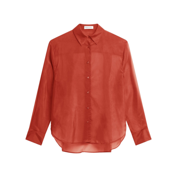 The Frankie Shop Peri Sheer Shirt - Red - Oversized Minimalist Tops in Red - Shop at Coveti