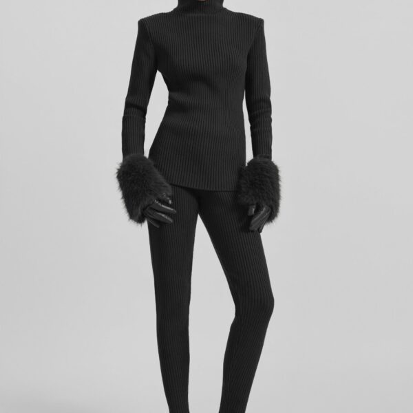 The Frankie Shop Piuma Knit Stirrup Leggings - Black - Oversized Minimalist Pants in Black - Shop at Coveti