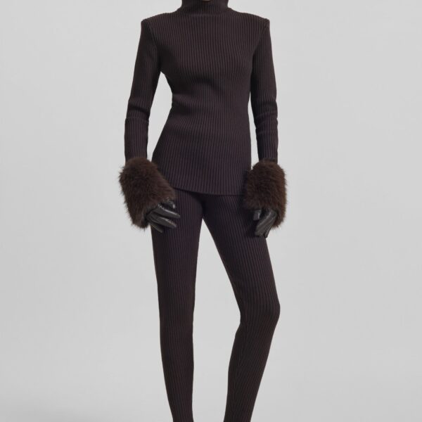 The Frankie Shop Piuma Knit Stirrup Leggings - Brown - Oversized Minimalist Pants in Brown - Shop at Coveti