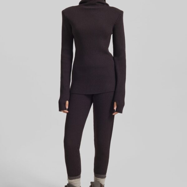 The Frankie Shop Piuma Knit Stirrup Leggings - Brown - Oversized Minimalist Pants in Brown - Shop at Coveti