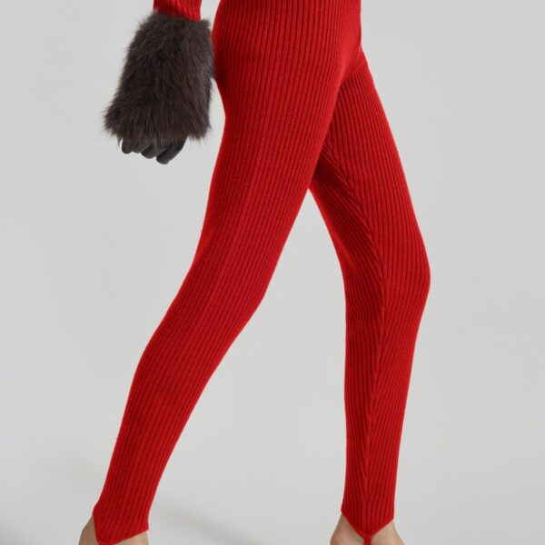 The Frankie Shop Piuma Knit Stirrup Leggings - Red - Oversized Minimalist Pants in Red - Shop at Coveti