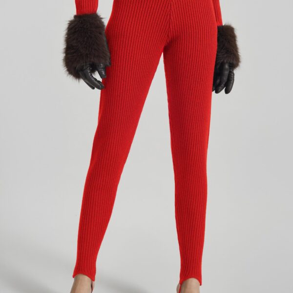 The Frankie Shop Piuma Knit Stirrup Leggings - Red - Oversized Minimalist Pants in Red - Shop at Coveti