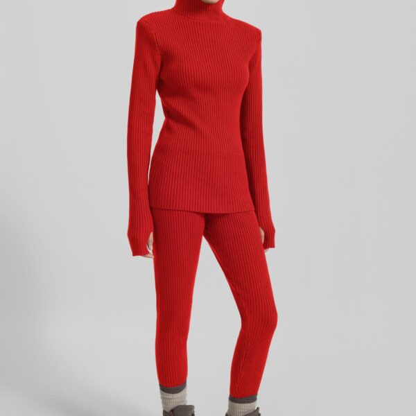 The Frankie Shop Piuma Knit Stirrup Leggings - Red - Oversized Minimalist Pants in Red - Shop at Coveti