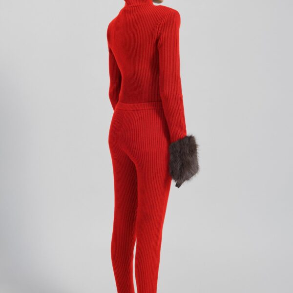 The Frankie Shop Piuma Knit Stirrup Leggings - Red - Oversized Minimalist Pants in Red - Shop at Coveti