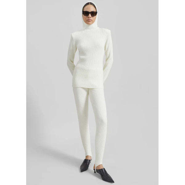 The Frankie Shop Piuma Knit Stirrup Leggings – White, view 6