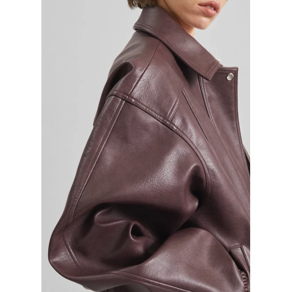 The Frankie Shop Prescott Faux Leather Jacket – Burgundy, view 3