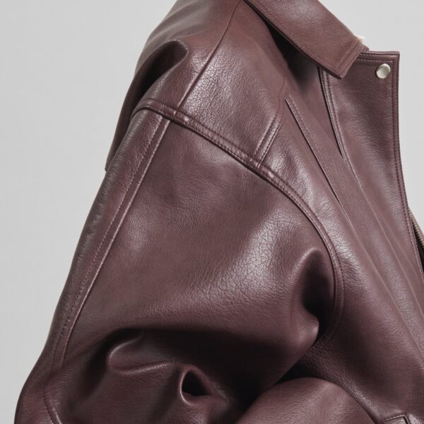 The Frankie Shop Prescott Faux Leather Jacket - Burgundy - Oversized Minimalist Jackets in Red - Shop at Coveti