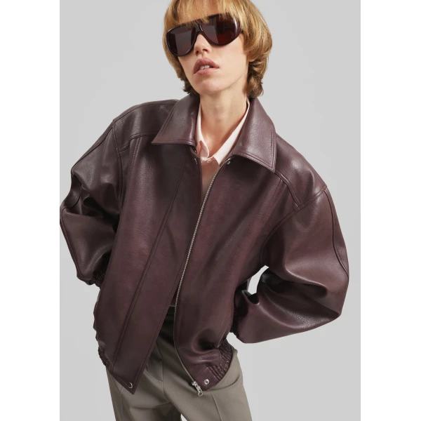 The Frankie Shop Prescott Faux Leather Jacket – Burgundy, view 4