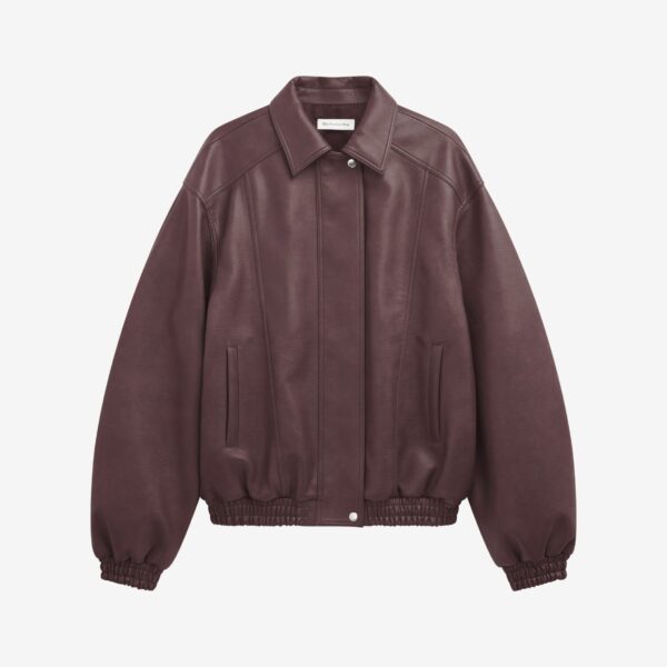 The Frankie Shop Prescott Faux Leather Jacket - Burgundy - Oversized Minimalist Jackets in Red - Shop at Coveti