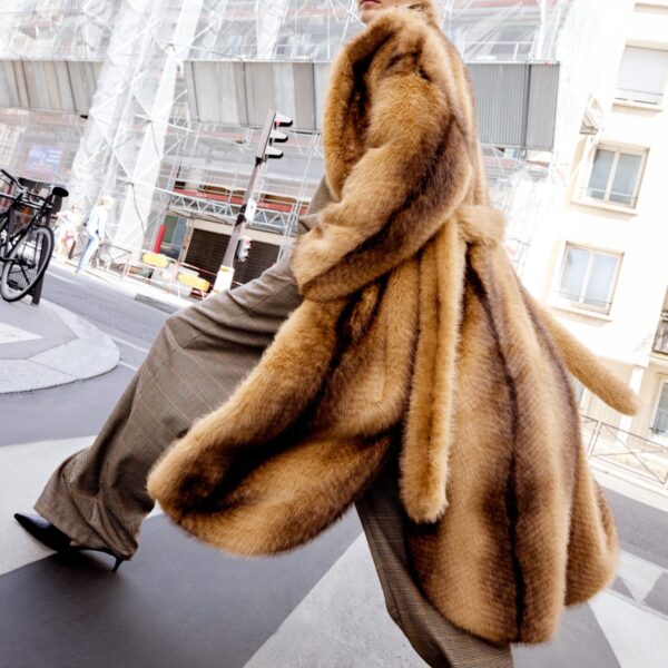 The Frankie Shop Ravello Faux Fur Robe Coat - Beige/Brown - Oversized Minimalist Coats in Brown - Shop at Coveti