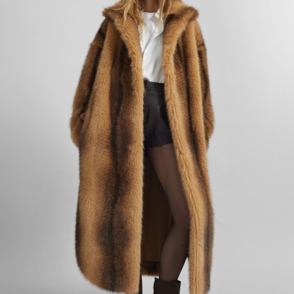 The Frankie Shop Ravello Faux Fur Robe Coat - Beige/Brown - Oversized Minimalist Coats in Brown - Shop at Coveti