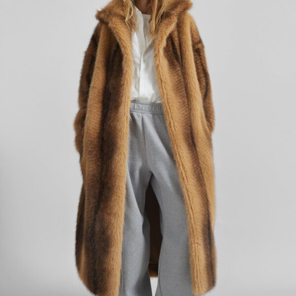 The Frankie Shop Ravello Faux Fur Robe Coat - Beige/Brown - Oversized Minimalist Coats in Brown - Shop at Coveti