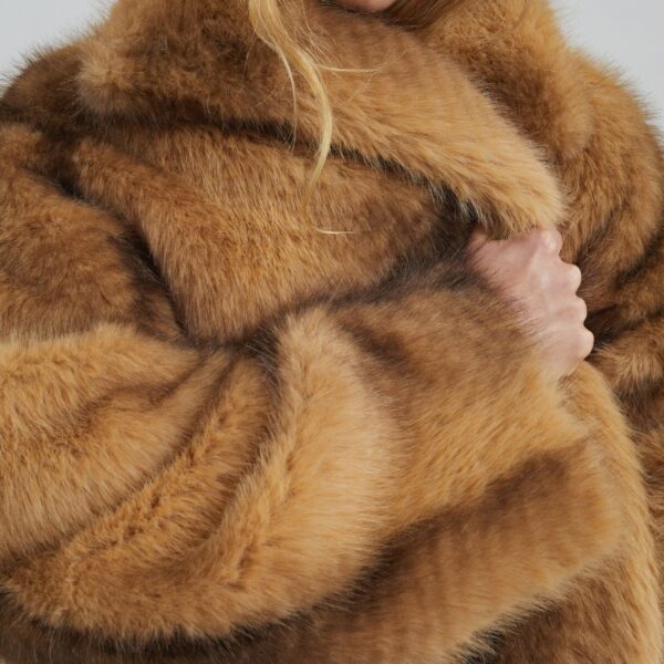 The Frankie Shop Ravello Faux Fur Robe Coat - Beige/Brown - Oversized Minimalist Coats in Brown - Shop at Coveti