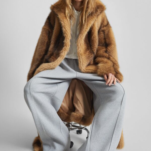 The Frankie Shop Ravello Faux Fur Robe Coat - Beige/Brown - Oversized Minimalist Coats in Brown - Shop at Coveti
