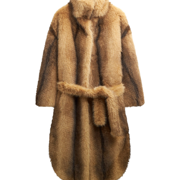 The Frankie Shop Ravello Faux Fur Robe Coat - Beige/Brown - Oversized Minimalist Coats in Brown - Shop at Coveti