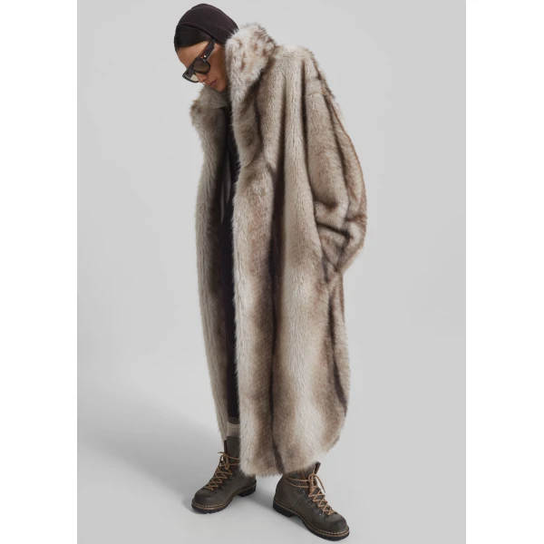 The Frankie Shop Ravello Faux Fur Robe Coat – Grey, view 6