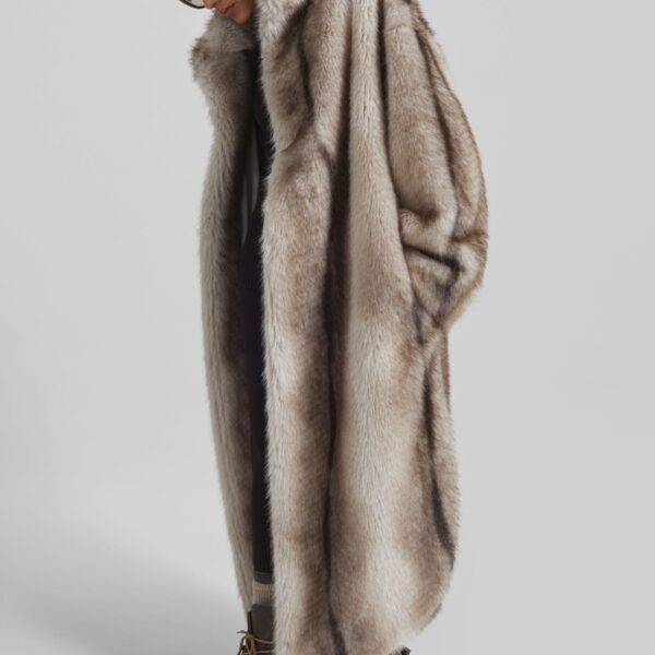 The Frankie Shop Ravello Faux Fur Robe Coat - Grey - Oversized Minimalist Coats in Grey - Shop at Coveti