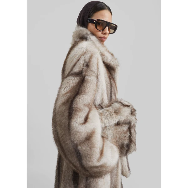 The Frankie Shop Ravello Faux Fur Robe Coat – Grey, view 7