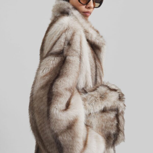 The Frankie Shop Ravello Faux Fur Robe Coat - Grey - Oversized Minimalist Coats in Grey - Shop at Coveti