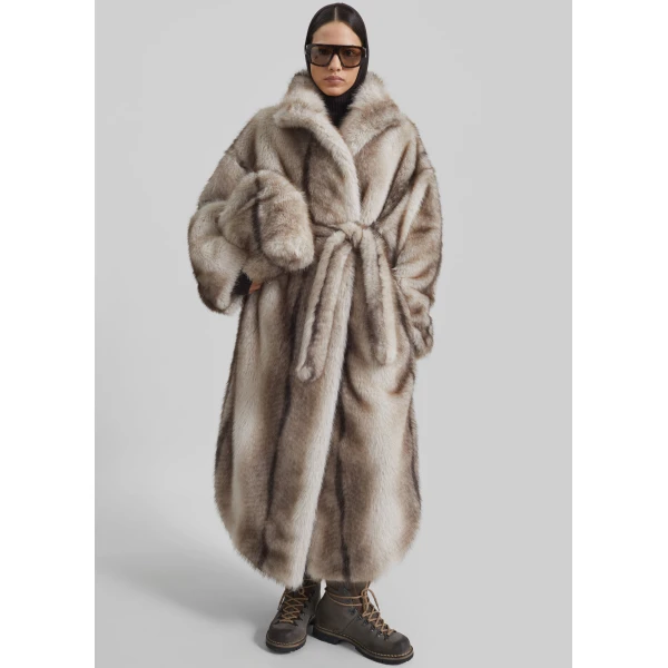 The Frankie Shop Ravello Faux Fur Robe Coat – Grey, view 8