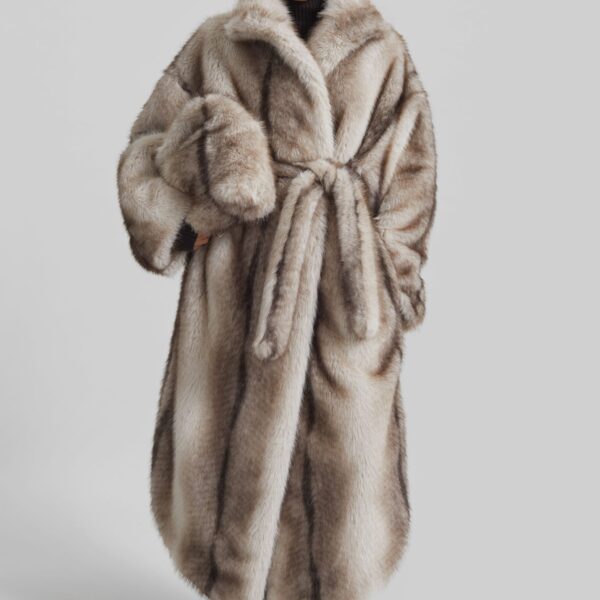 The Frankie Shop Ravello Faux Fur Robe Coat - Grey - Oversized Minimalist Coats in Grey - Shop at Coveti