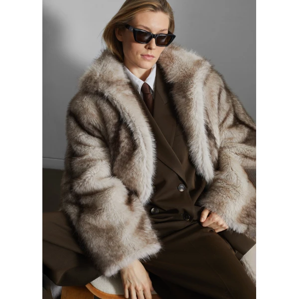The Frankie Shop Ravello Faux Fur Robe Coat – Grey, view 9