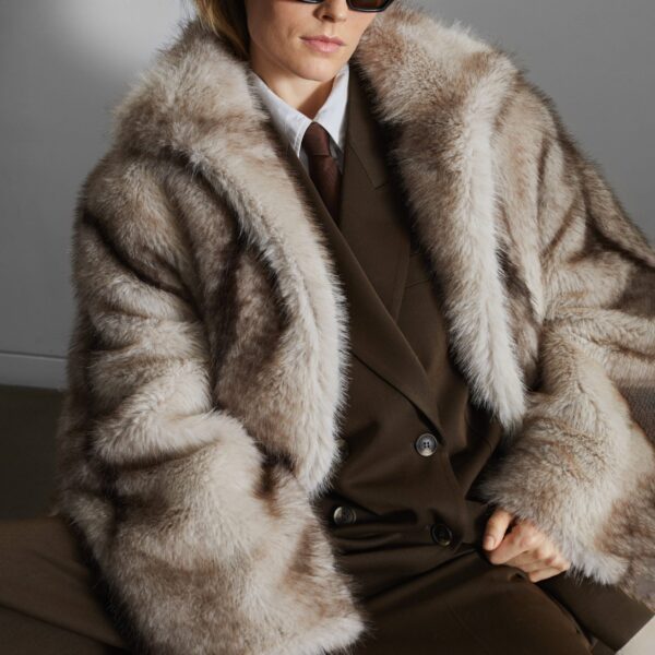 The Frankie Shop Ravello Faux Fur Robe Coat - Grey - Oversized Minimalist Coats in Grey - Shop at Coveti
